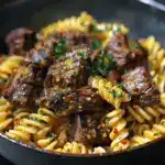 creamy garlic butter steak pasta - featured image