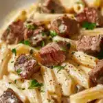 creamy steak pasta - featured image
