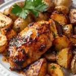 sheet pan honey garlic chicken and potatoes - featured image